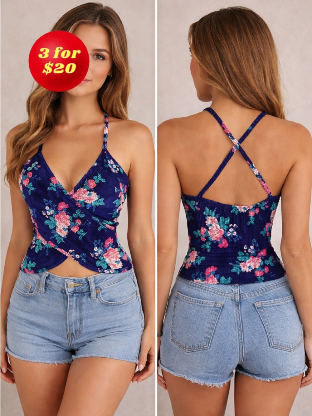 NWOT Cheeky Floral Crop Wrap Top